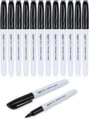 Amazon Basics Fine Tip Permanent Markers for Writing, Drawing, Quick Drying, Office, School, and Home Use, Black, 12 Pack - Image 2