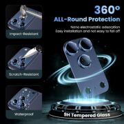 Uyiton Compatible with iPhone 17 Pro Max Camera Lens Protector - [Not Easy to Break][Strong Adsorption][Case-Friendly] Metal Tempered Glass Rear Camera Screen Cover - Deep Blue - Image 2