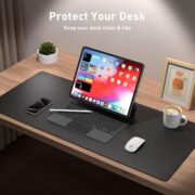 Click to see full view Aothia Leather Office Desk Pad Protector, Non-Slip PU Leather Desk Blotter, Waterproof Laptop Writing Mouse Pad for Office and Home, Black, 31.5" x 15.7" - Image 2